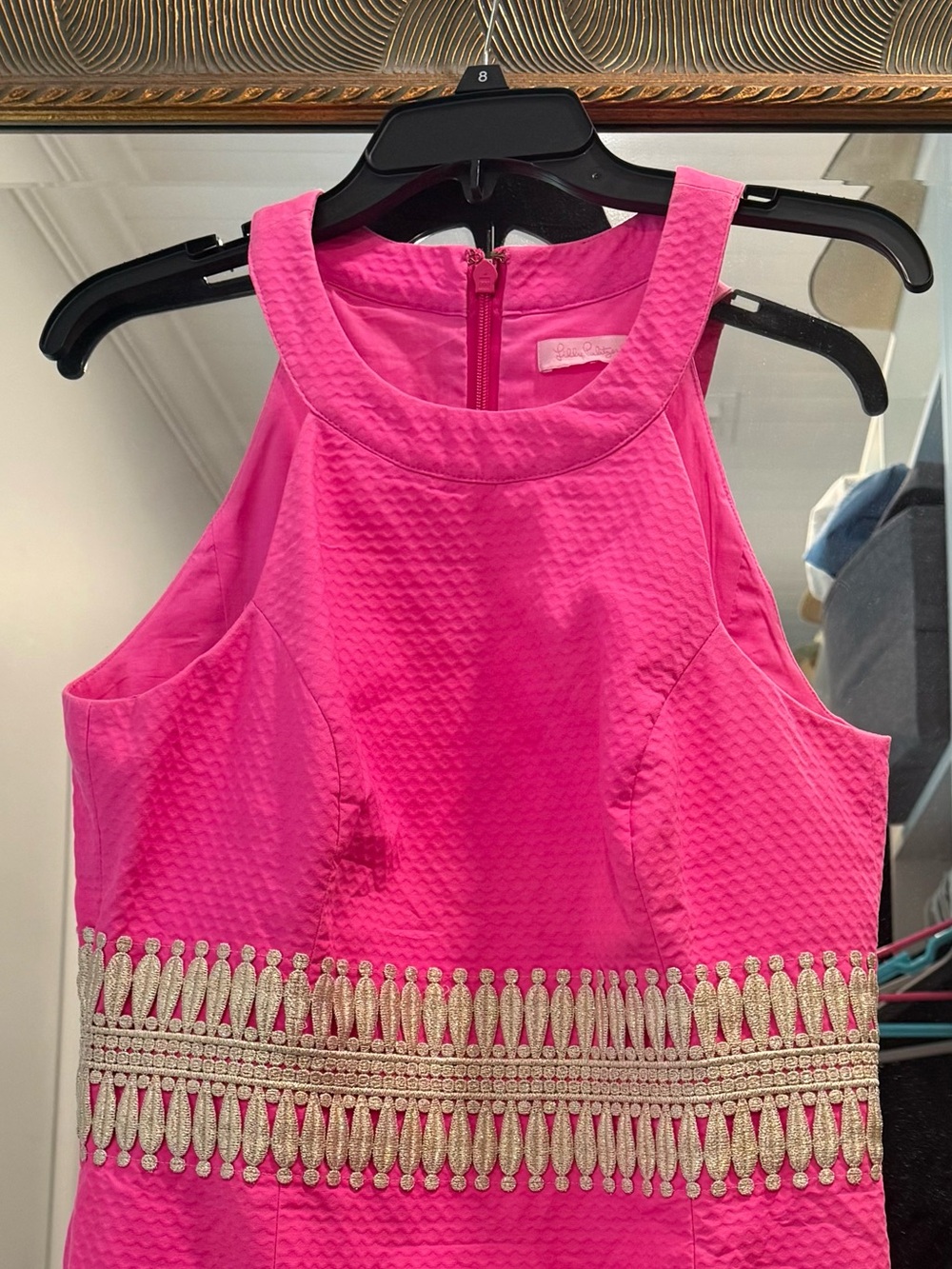LillyPulitzer Ashlyn Shift Dress Bright Pink Embellished Gold Waist Sheath Dress